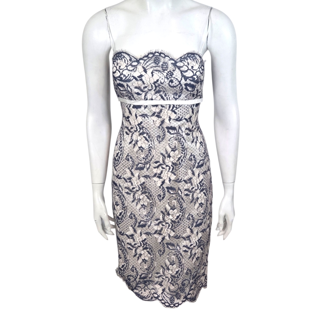 Y2K Babydoll Empire Waist Dress Formal Prom Dressy Womens 10 White Blue Lace